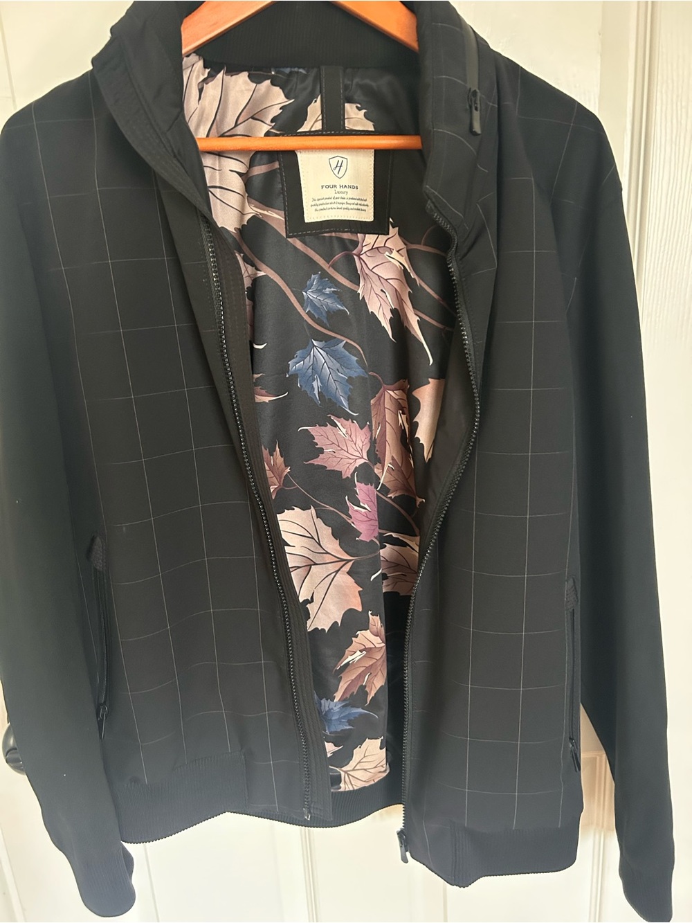 Black Windowpane Zip Blazer with Floral Lining